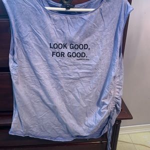 Blue tank top with text